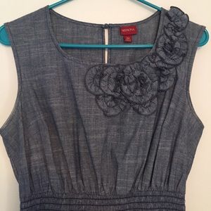 Chambray A-line dress with floral detail!
